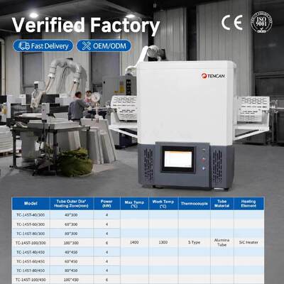 TENCAN TC-14ST 1400C Вакуумная трубчатая печь SiC Нагреватель Термопара S-типа Высокотемпературная глиноземная трубка Лабораторная разделенная печь для спекания